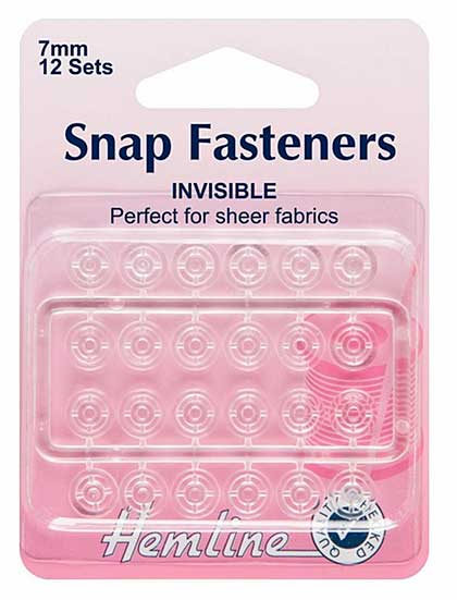 SO: Hemline Sew-on Snap Fasteners Clear (Invisible, 7mm, 12 Sets)