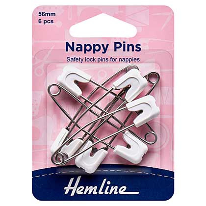 Hemline Nappy Pins 56mm (6pk White)