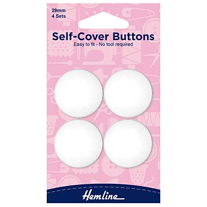 Hemline Self-Cover Buttons Nylon 29mm (4pk White)