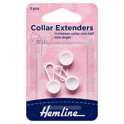 Hemline Collar Extender, White 12mm (3pcs)