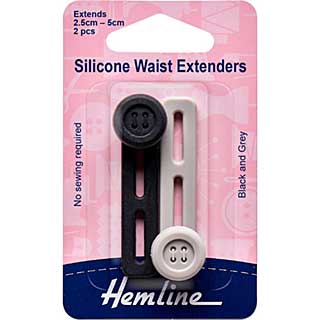 Hemline Silicone Waist Extenders, 2.5cm - 5cm (Black and Grey)