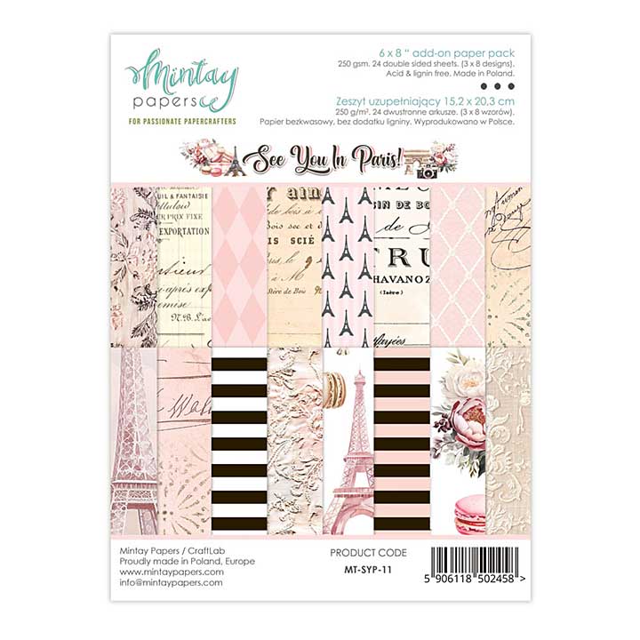 Mintay See You In Paris 6x8 Inch Add-On Paper Pack