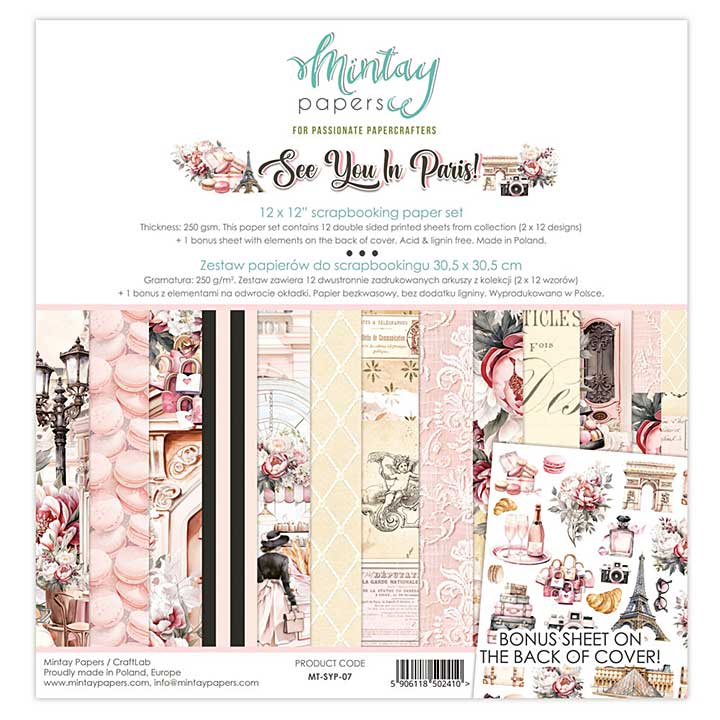 Mintay See You In Paris 12x12 Inch Scrapbooking Paper Set