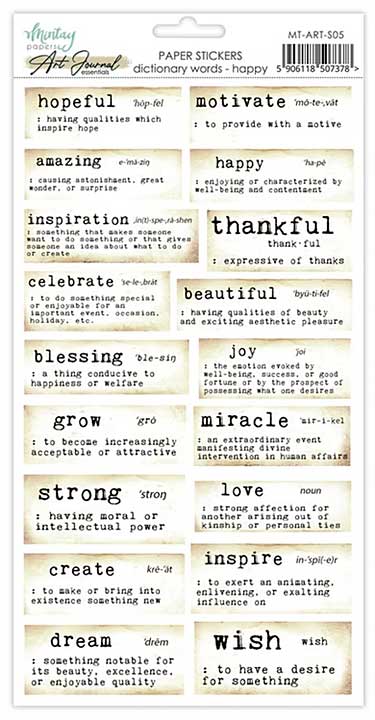 Mintay Art Journal Paper Stickers 6x12 Inch Dictionary Words Happy