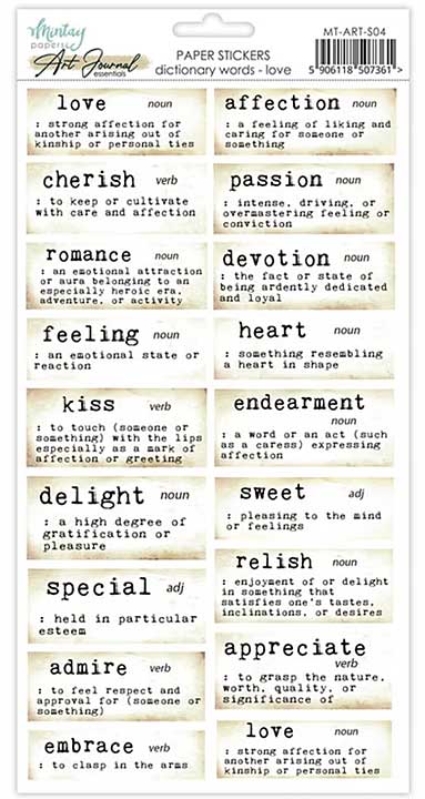 Mintay Art Journal Paper Stickers 6x12 Inch Dictionary Words Love