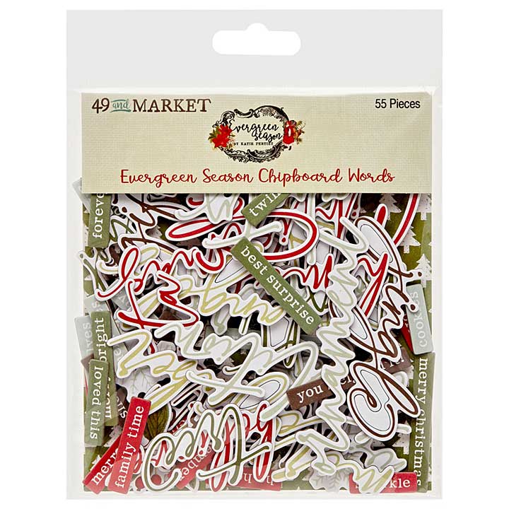 49 & Market Chipboard Set - Words, Evergreen Season