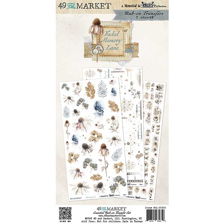 49 and Market Essential Rub-On Transfer Set 6X12 - Faded Memory Lane
