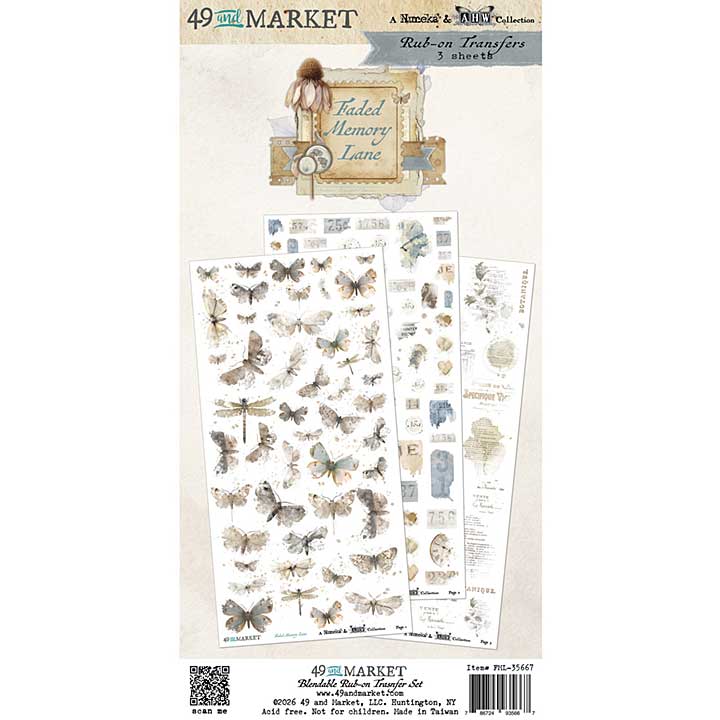 49 and Market Blendable Rub-On Transfer Set 6X12 - Faded Memory Lane