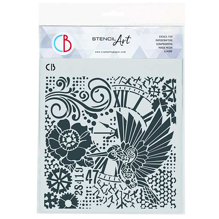 Ciao Bella Esprit de Voyage 8x8 Inch Texture Stencil Clockwork Whimsy