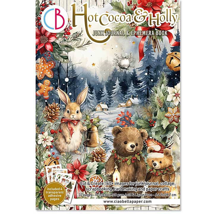 Ciao Bella Hot Cocoa and Holly A4 Junk Journal Ephemera Book (32pcs)