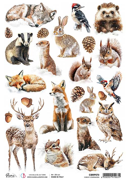 Ciao Bella Forest Tales A4 Rice Paper Forest Companions (5pcs)
