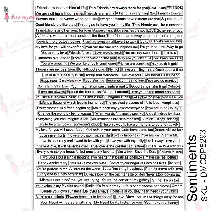 Dress My Craft Transfer Me - Sentiments (A4 Sheet)