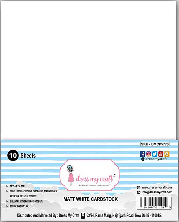 SO: Dress My Craft - Matt White Cardstock 230gsm 8.25X11.75 10pk