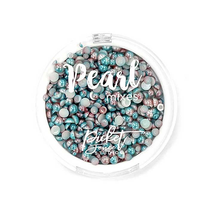 Picket Fence Studios Gradient Flatback Pearls Aqua Blue and Rose Gold (PM-103)