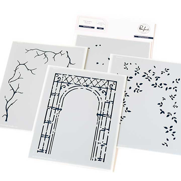 Pinkfresh Studio Stencils 4.25X5.5 4pk - Blooming Arch