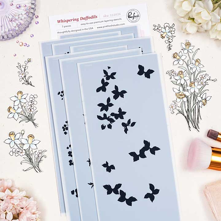 Pinkfresh Studio Whispering Daffodils - Stencil (The Whimsical Creative Design Studio) (Day Dream Eidt)