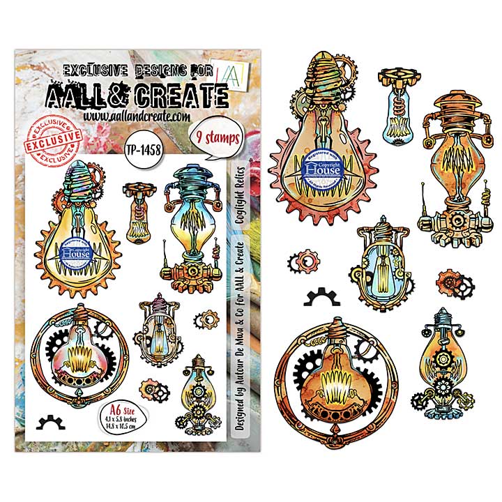 Aall and Create Gearlight Core A6 Stamp Sets Coglight Relics by Autour De Mwa and Co