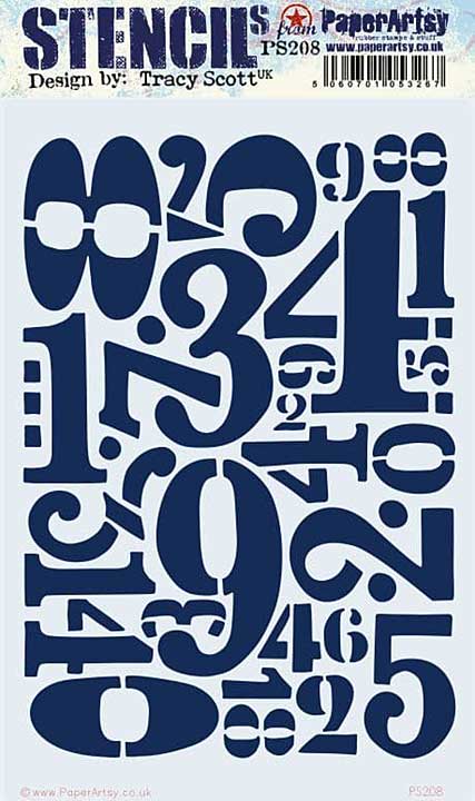 PaperArtsy Large Stencil #208 Number Background Tracy Scott
