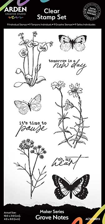 Arden CS Maker Series Grove Notes 4in x 8in Clear Stamp Set  (Laurel Grove)
