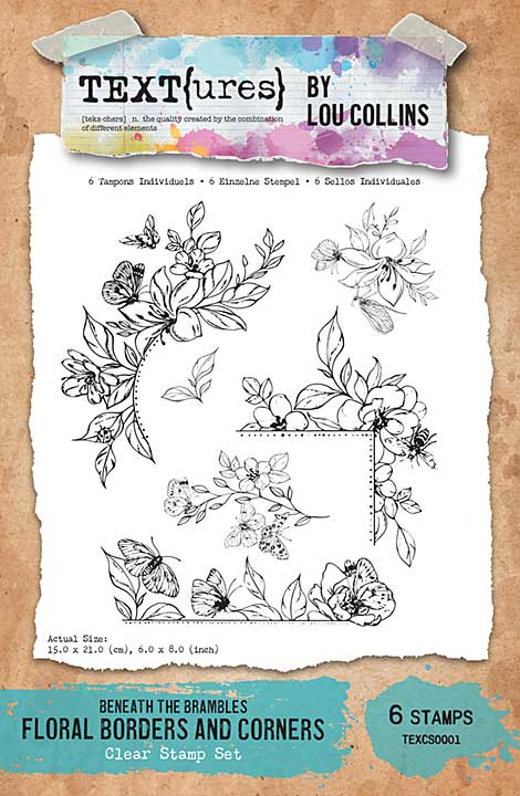 TEXT{ures} Beneath the Brambles Floral Borders and Corners 6x8 Clear Stamp Set (Lou Collins)
