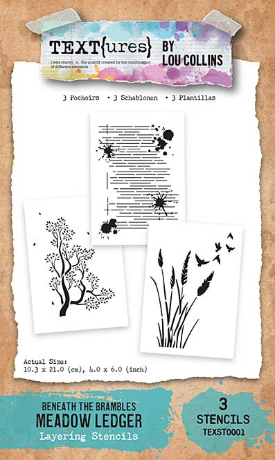 TEXT{ures} Beneath the Brambles Meadow Ledger 4x6 Layering Stencil Set (Lou Collins)