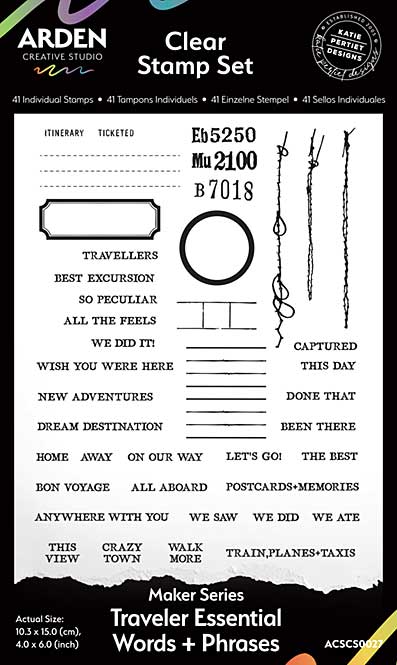 Arden Creative Studio Maker Series Traveler Essential Words+Phrases 4x6 Clear Stamp Set (BT26)