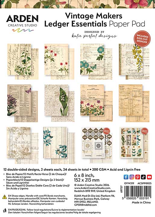 Arden Creative Studio - Vintage Makers Ledger Essentials 6 x 8 Paper Pad