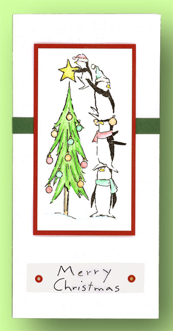 Penguins Decorating Christmas Tree by Kay Carley