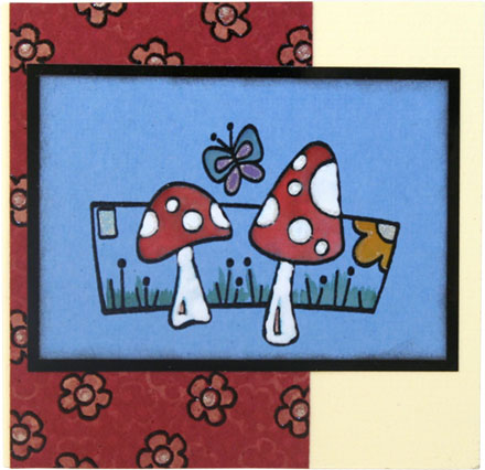 Toadstools on Flower Background by Kim Reygate