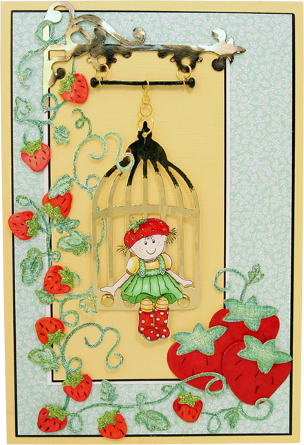 Strawberry Tilda in a bird cage by Mel Ware