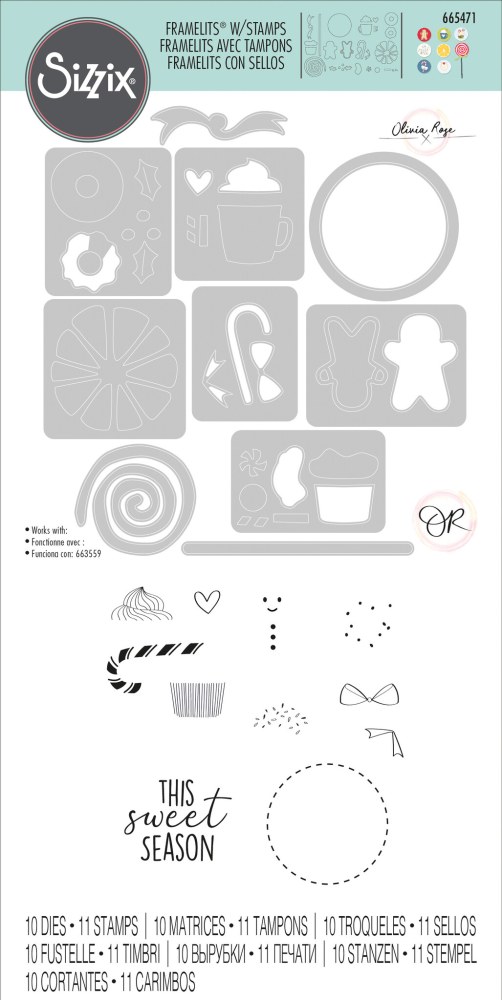 Sizzix Framelits Die w/Stamps by Olivia Rose Dessert Treats die and stamp set