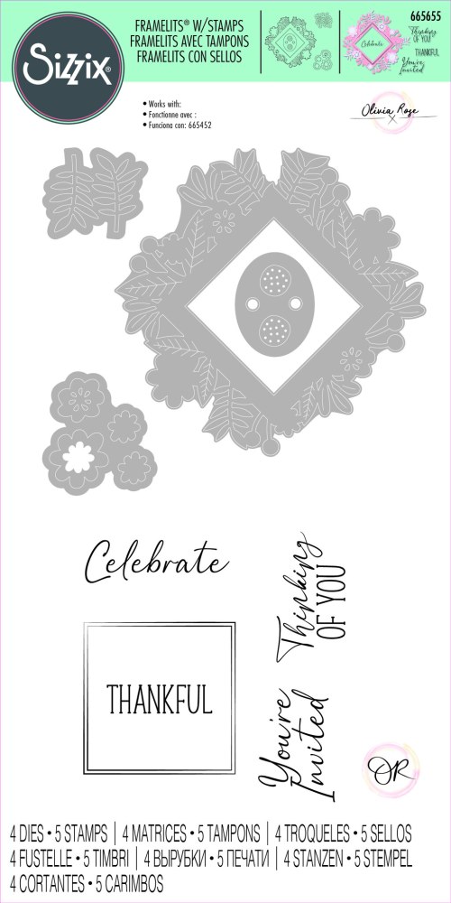 Sizzix Framelits Die w/Stamps by Olivia Rose Floral Celebration (4+5pcs) die and stamp set