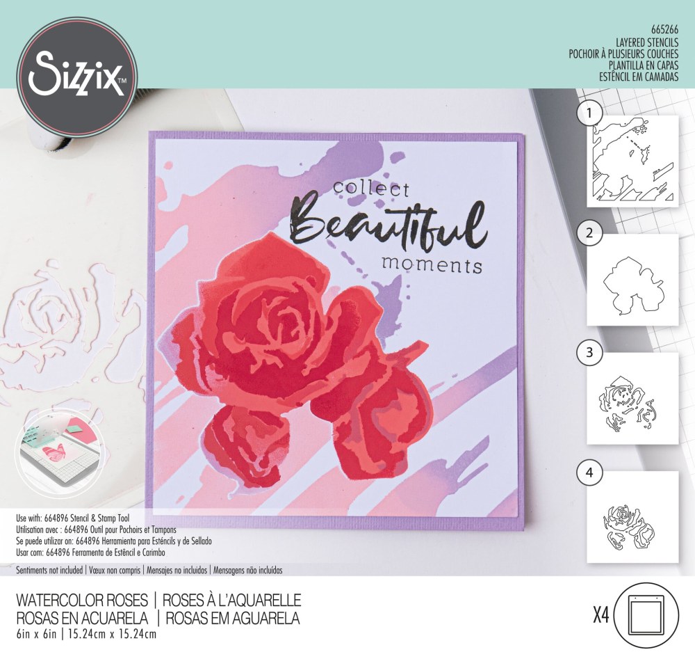 Sizzix Layered Stencils by Olivia Rose Watercolor Roses set of four stencils - 2