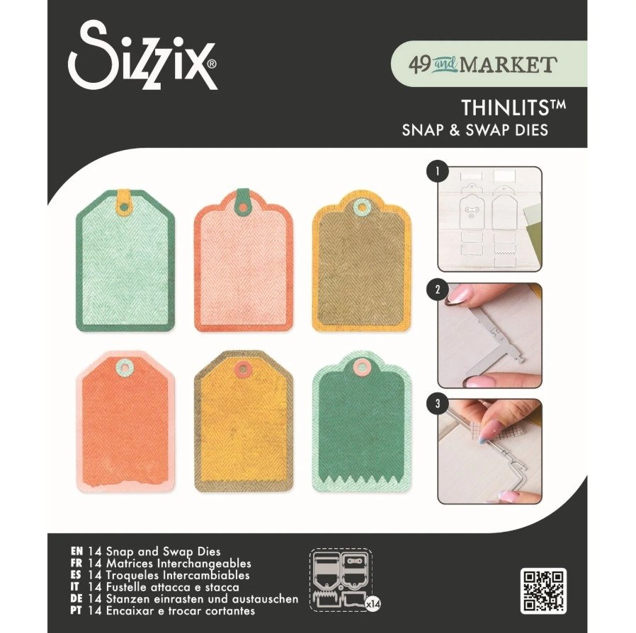 Sizzix Thinlits Die Set Snap and Swap Mini Tags (14pcs) by 49 and Market, a set of mini tag dies