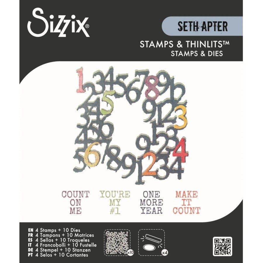 Sizzix Thinlits Die Set with Stamps Recount (10+4pcs) by Seth Apter, dies and stamps with numbers and phrases - 2