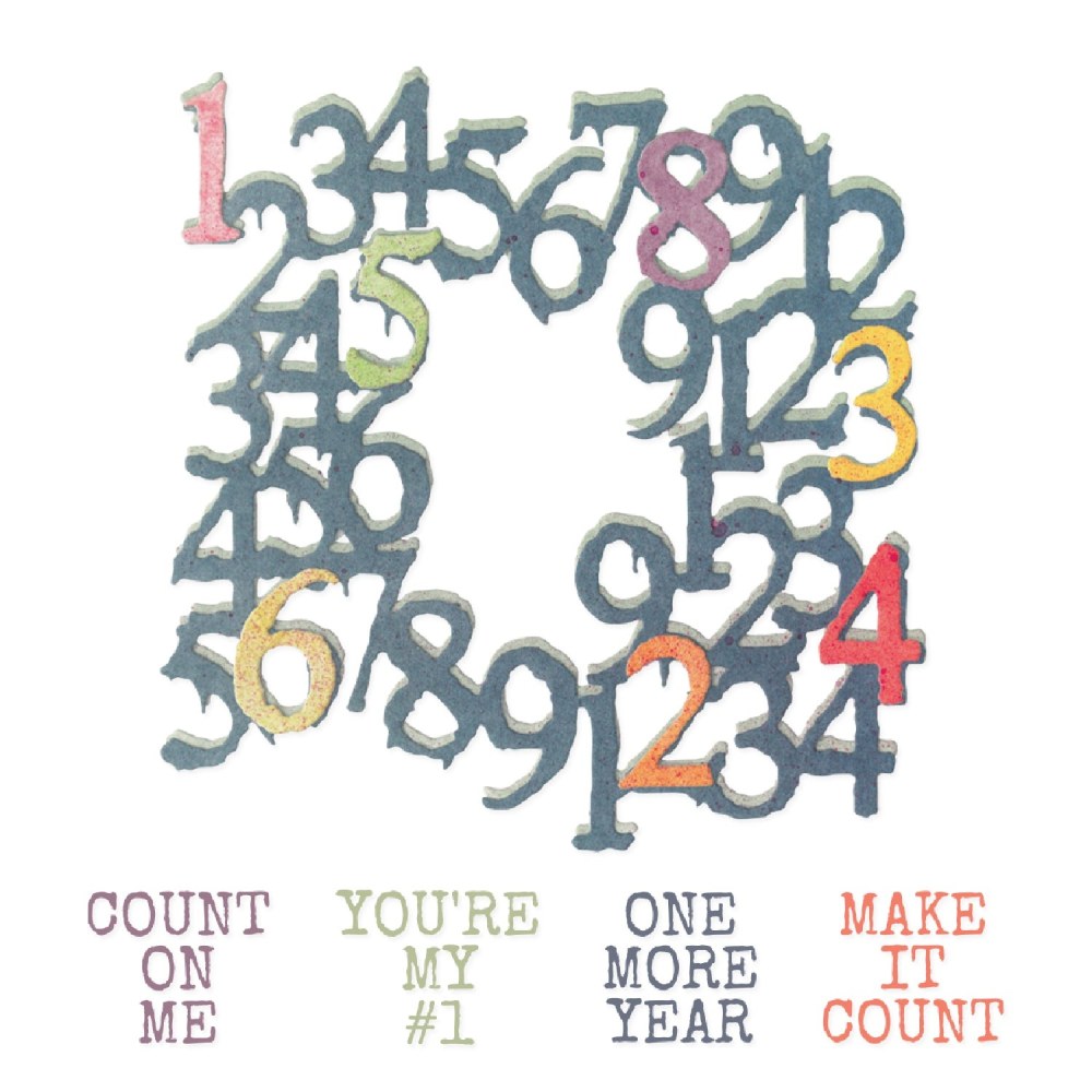 Sizzix Thinlits Die Set with Stamps Recount (10+4pcs) by Seth Apter, dies and stamps with numbers and phrases - 3