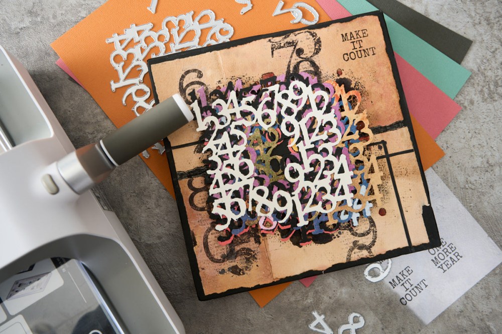 Sizzix Thinlits Die Set with Stamps Recount (10+4pcs) by Seth Apter, dies and stamps with numbers and phrases - 6