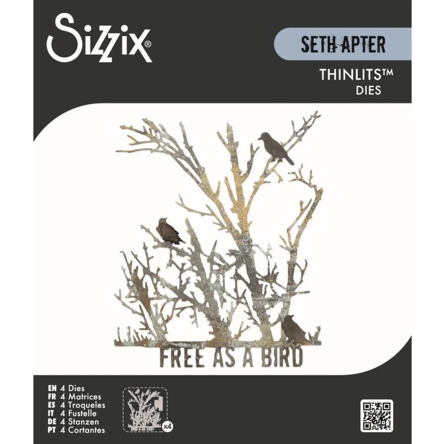 Sizzix Thinlits Die Set Free Bird by Seth Apter, a 4 piece set of bird and tree silhouette dies - 2
